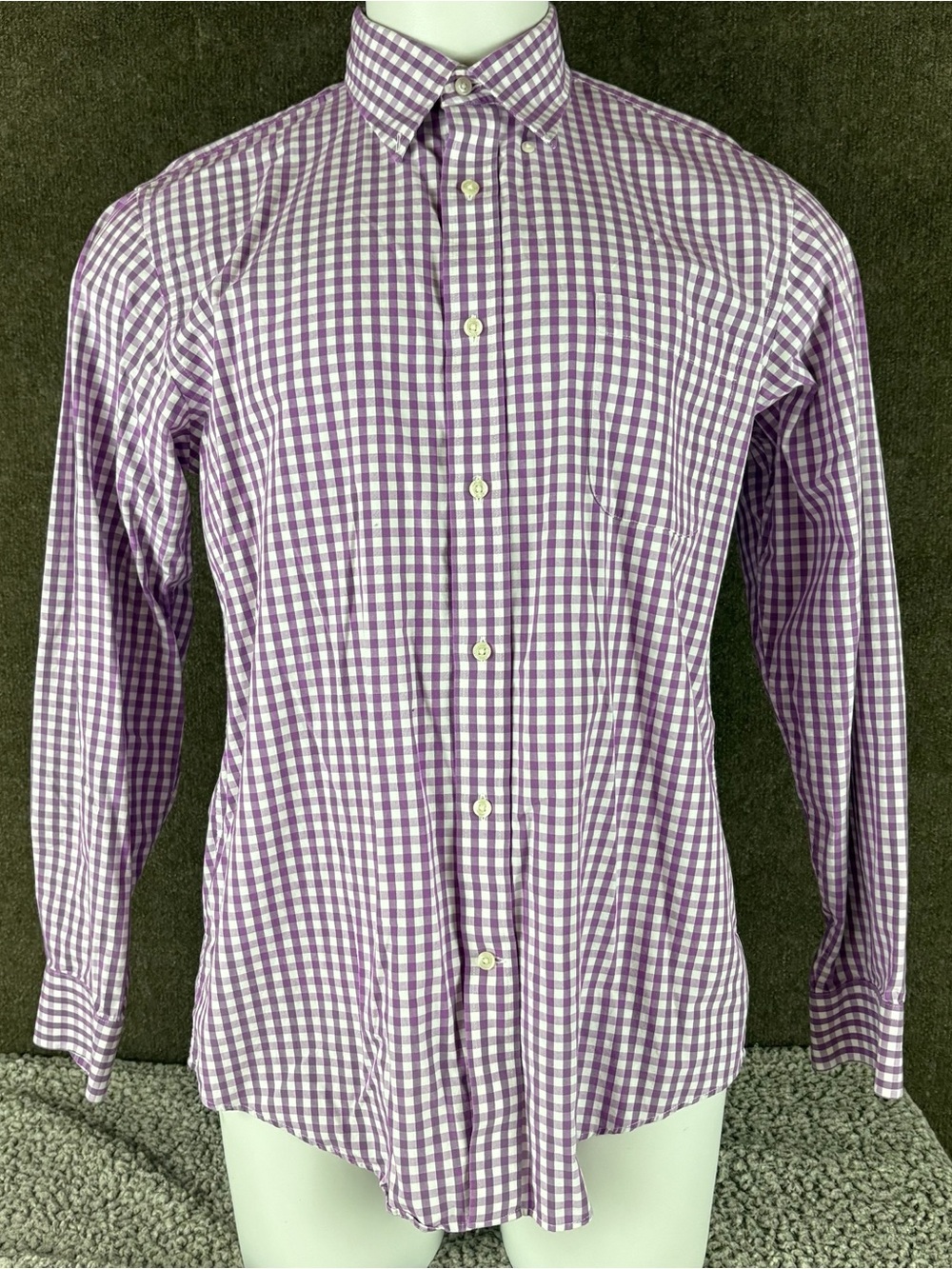 Lands End Shirt Mens 16-35 Traditional Fit Purple Gingham Check (937)